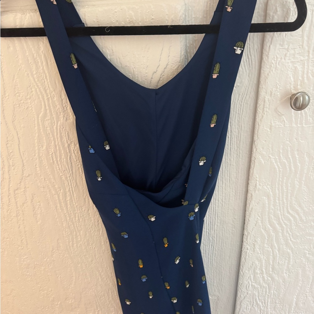 Navy Blue Romper with Cactus Print